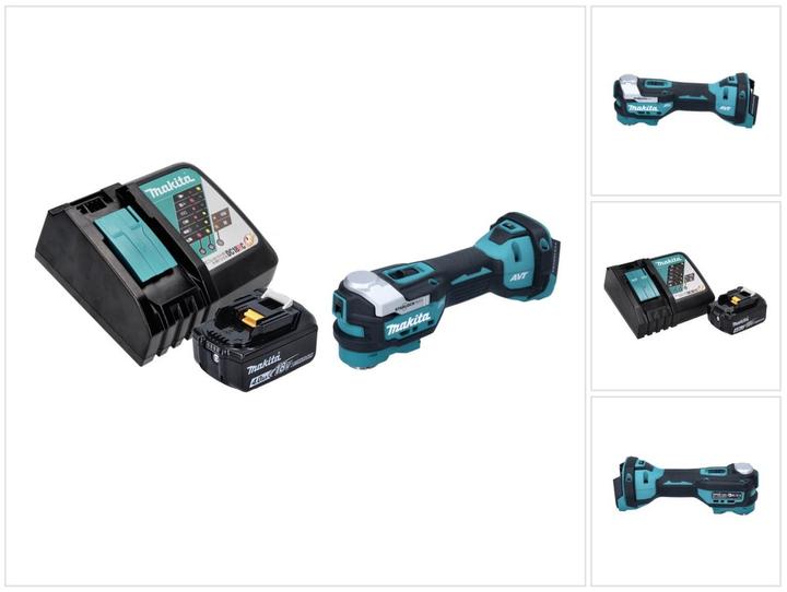 1x Makita DTM 52 cordless multifunction tool, 1x Makita BL 1840 B 18 V 4.0 Ah battery, 1x Makita DC 18 RC battery charger 18 V