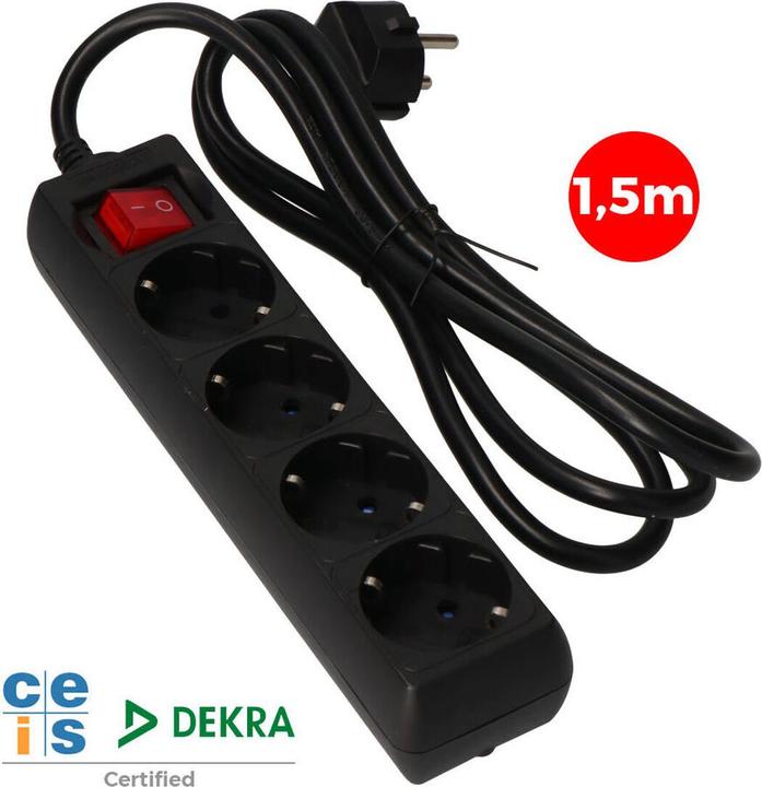 Produktbild EDM Steckdosenleiste mit 4 Steckdosen mit Schalter 41013 Schuko (1,5 m) (4 x, CEE 7/3, 1.50 m)