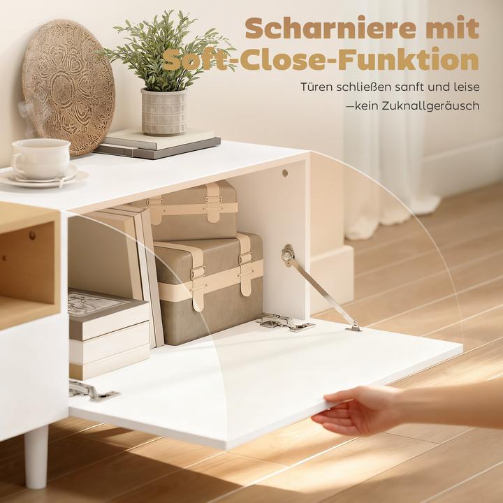 Actual product image Homcom TV Schrank Spanplatte Weiss+Naturholz (200 x 35 x 45 cm)