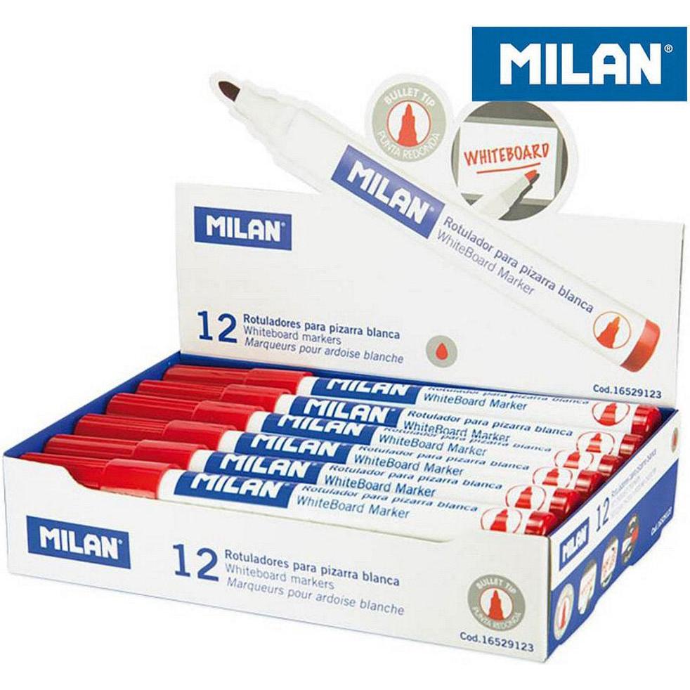 Milan, Evidenziatori, Penne A Punta Di Feltro Milano Lavagna Bianca 12 Pezzi Pvc Rosso (12 X)