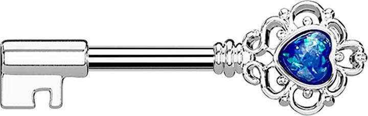 Image du produit Star Piercing Barbell Barbell silber Vintage Schlüssel mit Herzopal blau (Laiton, Acier chirurgical 316L)