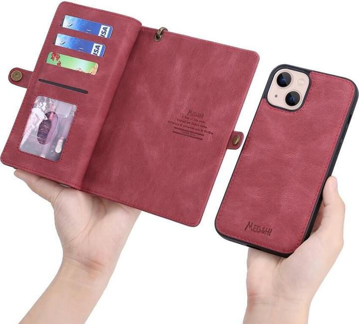Actual product image Megshi iPhone 15 - 2-1 wallet case red (Apple iPhone 15)