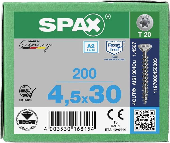 Actual product image Spax A2 Countersunk Multi-Head T-Star Plus T20 Fully Threaded (200 Screws per piece)