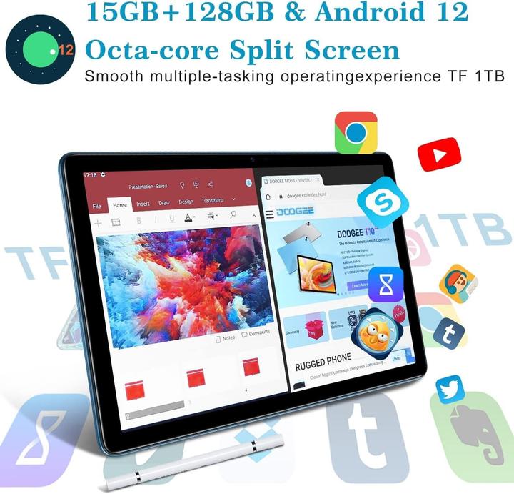 Actual product image Doogee T10 (Tablette 4G - 10.1", 128 Go, 8 Go RAM) Bleu (4G, 10.10", 128 GB, Blue)