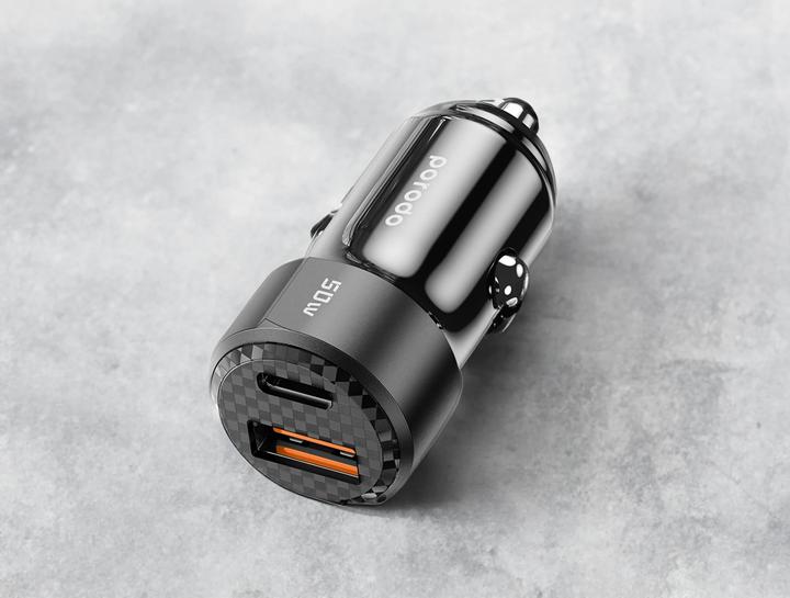 Immagine prodotto Porodo 50W Dual Port Car Charger PD 20W QC 30W with C to L Cable - Black