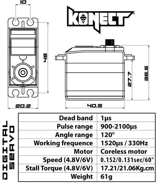 Produktbild Konect Standard Servo 2113LVRX Racing 21 kg, 0.13 s, Brushless