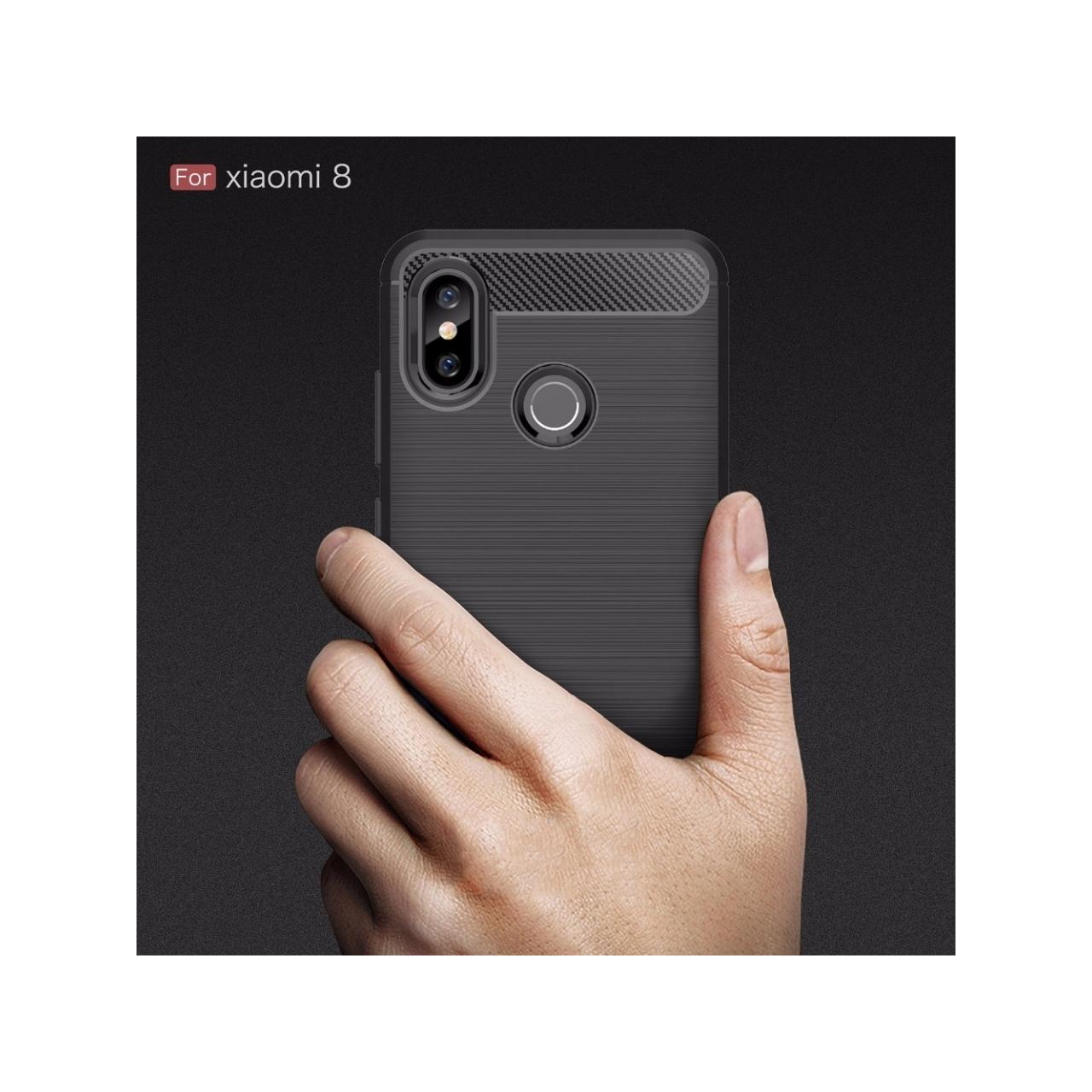 Thumbnail - Screenguard Xiaomi Mi 8 Hülle Carbon Brushed Soft TPU (Xiaomi Mi 8), Smartphone Hülle, Schwarz