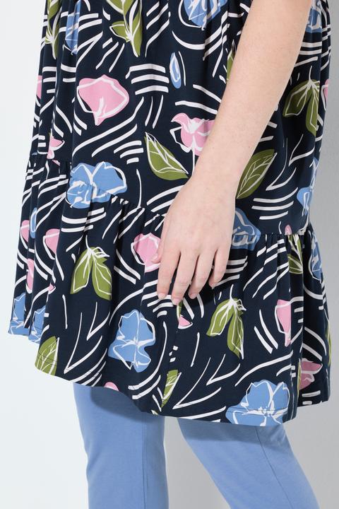 Produktbild Ulla Popken Longshirt, Blüten, A-Linie, Polokragen, Halbarm (50, 52)