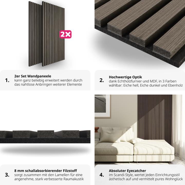 Immagine prodotto tectake Set di 2 pannelli acustici Sonic Wall effetto legno (2 pz.)