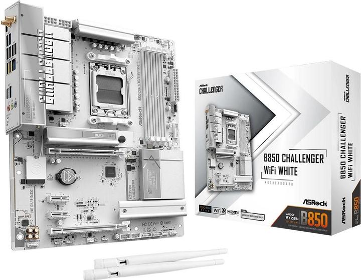 Productafbeelding AsRock MB AMD AM5 B850M Challenger WiFi White (AM5, AMD B850, ATX, Micro ATX (mATX))