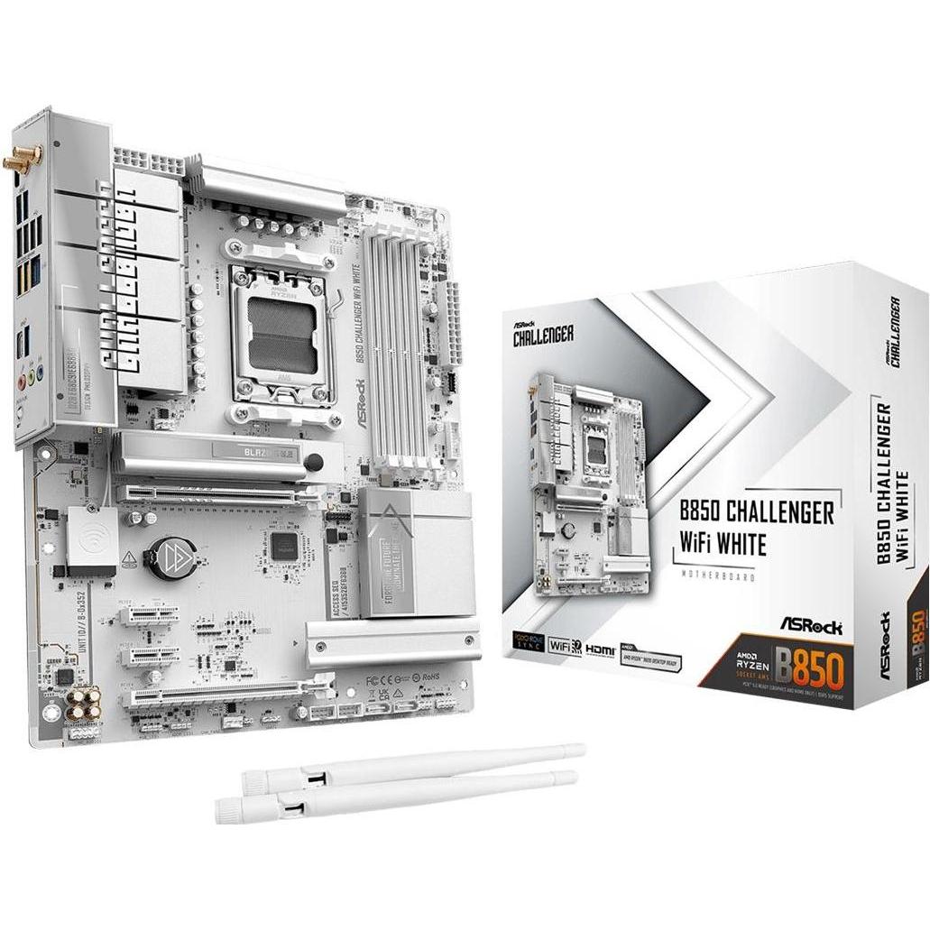 AsRock MB AMD AM5 B850M Challenger WiFi White (AM5, AMD B850, ATX, Micro ATX (mATX)), Scheda madre