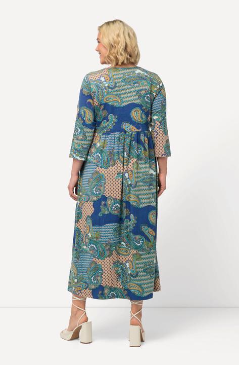 Produktbild Ulla Popken Jerseykleid, Paisleymuster, A-Linie, V-Ausschnitt, 3/4-Arm (62)