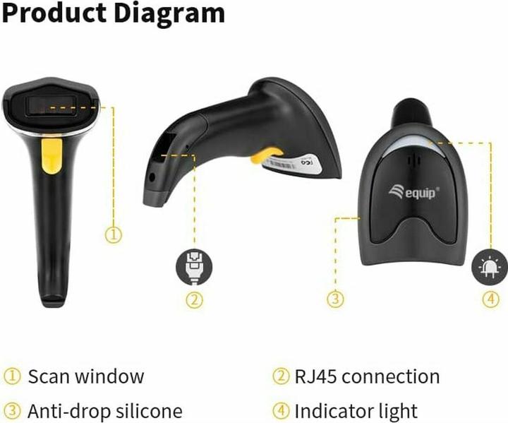 Actual product image equip Barcode handheld scanner Laser cable USB (1D barcodes)
