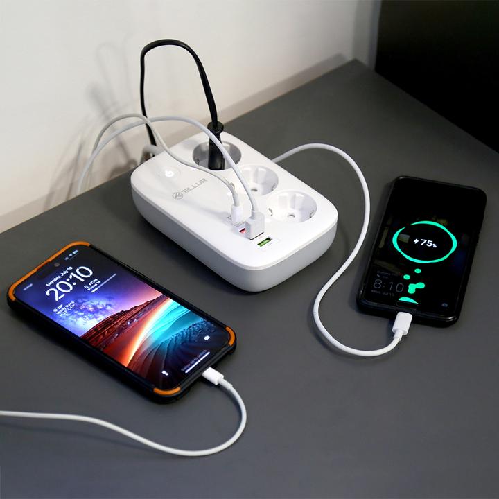 Produktbild Tellur Smart WiFi Power Strip 3 Outlets, PD30W, QC18W, 2xUSB 2.4A 2500W 10A 2m (3x, CEE 7/3, 2 m)
