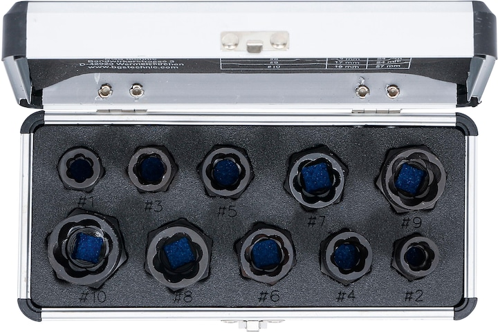 Actual product image BGS Twist Socket Set (Spiral Profile) / Screw Extractor 10 mm (3/8") Drive twist type 9-19 mm 10 pcs.