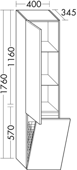 Produktbild burgbad Lin20 Hochschrank Wandhängend mit 1 Türe inklusive Wäschekorb, Türanschlag links, 400x34 (40 x 34.50 x 176 cm)