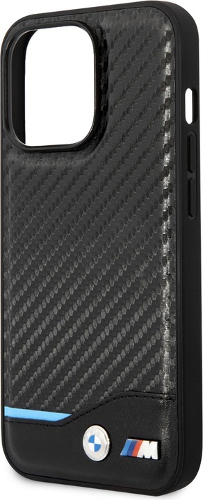 Productafbeelding BMW Hoesje BMHCP14L22NBCK iPhone 14 Pro 6,1" czarny/zwart Leer Carbon (Apple iPhone 14 Pro)