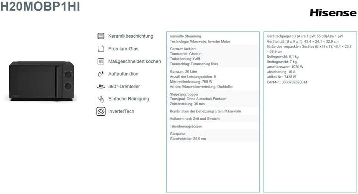 Image du produit Hisense H20MOBP1HI (20 l)