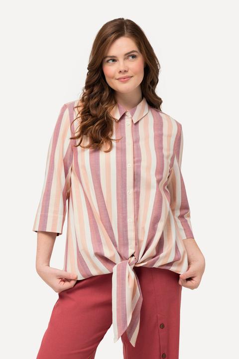 Image du produit Ulla Popken Blouse à rayures et col de chemise et manches 3/4. Noeud à la base (54)