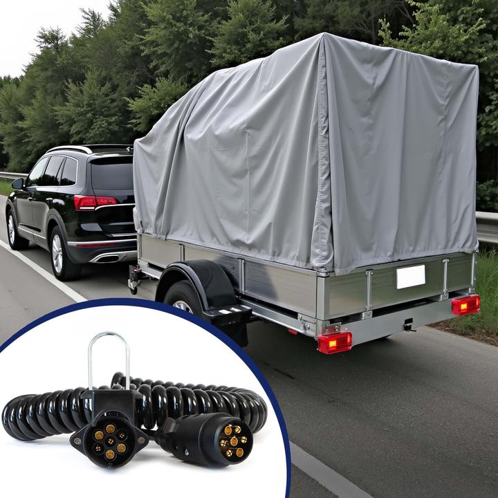 Produktbild Wiltec 7-poliges Spiralkabel 3m Anhängerkabel PVC Verlängerungskabel Stecker Buchse