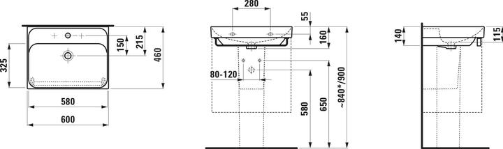 Produktbild Laufen Meda Waschtisch, unterbaufähig, 600x460mm, ohne Hahnloch, ohne Überlauf (460 mm, 600 mm)