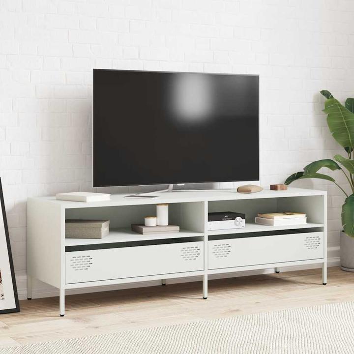 Produktbild vidaXL TV Schrank Lowboard Fernsehschrank Fernsehtisch Weiss Kaltgewalzter Stahl (135 x 39 x 43.5 cm)
