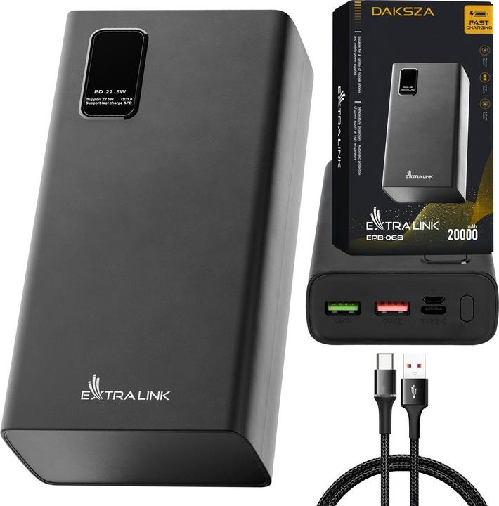 Actual product image Extralink EX.19508 power bank Lithium Polymer (LiPo) Black (20000 mAh, 74 Wh)
