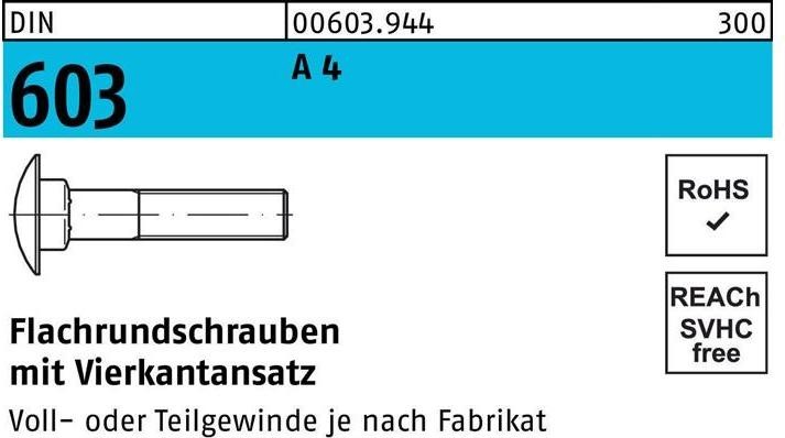 Produktbild Flachrundschraube DIN 603 m.Vierkantansatz M 10 x 55 A 4 (100 Schrauben pro Stück)