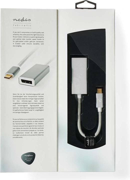 Image du produit Nedis Adaptateur USB USB 3.2 Gen 1 USB-C mâle DisplayPort 0.20 m rond Plaqué or Tressé/Nylon Sil (USB-C, 20 cm)