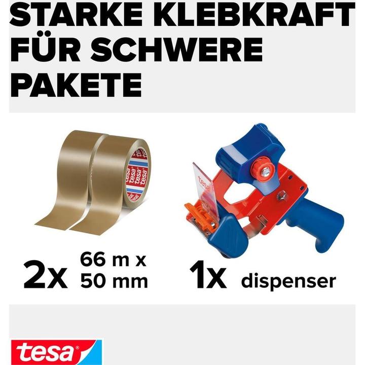 Produktbild tesa tesapack Handabroller Set mit 2 reissfesten PVC Packbändern (50 mm)