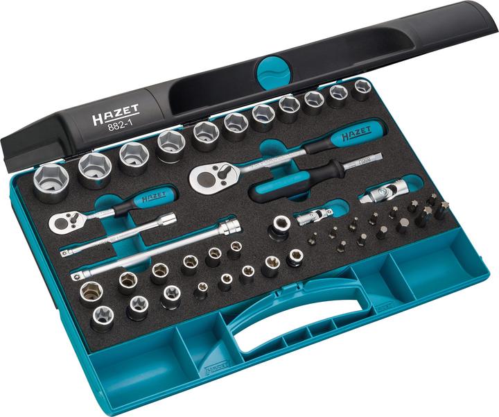 Produktbild HAZET Steckschlüssel Satz 882-1 ∙ Vierkant10 mm (3/8 Zoll), Vierkant6,3 mm (1/4 Zoll), Sechskant6,3… (10  mm, 11 mm, 12 mm, 13 mm, 14 mm, 15 mm, 16 mm, 17 mm, 18 mm, 19 mm, 20 mm, 21 mm, 22 mm)