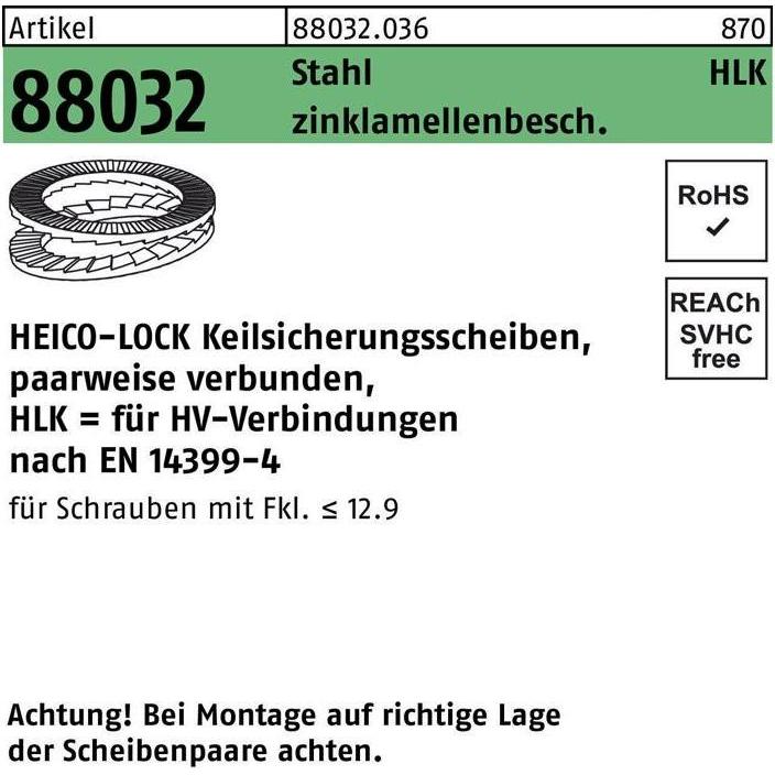 Heico, Muttern + Unterlegscheiben, Keilsicherungsscheibe R 88032 HLK-36 Stahl zinklamellenbesch. geklebt
