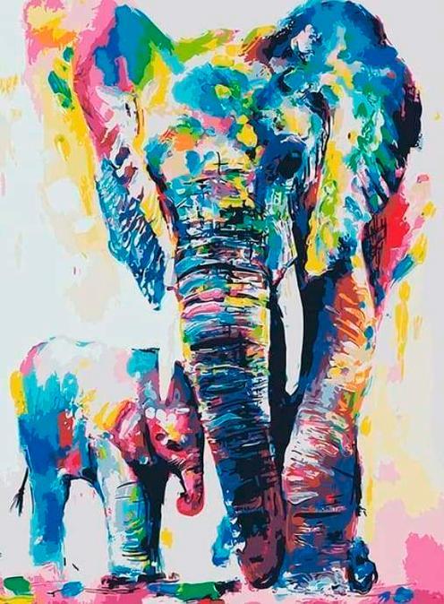 Figured'Art Malen nach Zahlen "Elefanten" auf Keilrahmen