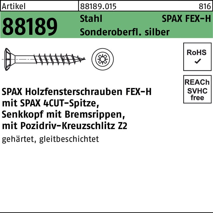 Immagine prodotto Spax Vite di fissaggio FEX H 4,0x 40 PZ 2 acciaio argento per fissaggi in legno (1000 Viti per pezzo)