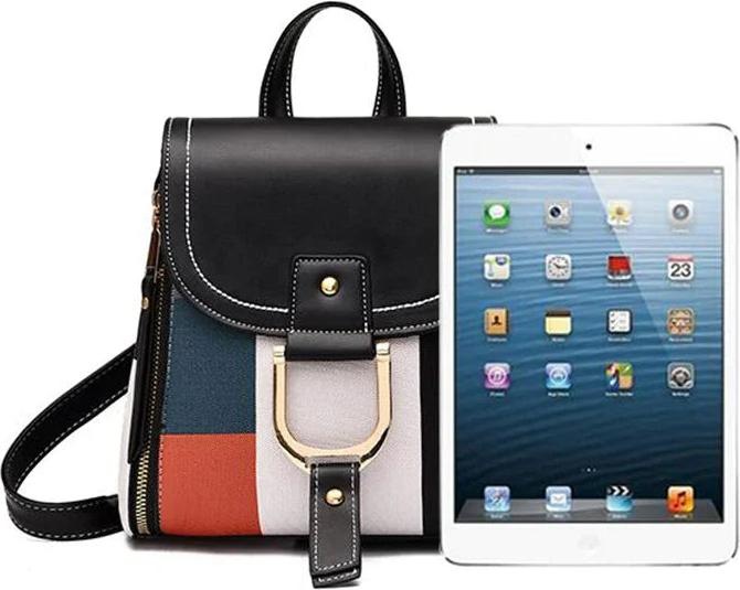 Produktbild Only-Bags.Store Spleissen Rucksack PU-Leder kariert Rucksack Multifunktions-Knapsack Teenager Schultasche Freizeit