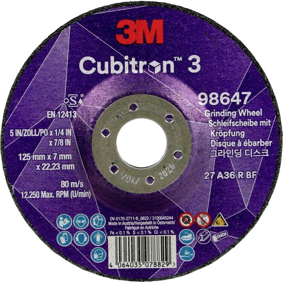 Thumbnail - 3M, Schleifmittel, Schruppscheibe Cubitron™ 3 D125xS7mmKörnung 36+ gekröpft ™ Cubitron™ 3 Bohrung 22,23 mm (36+)