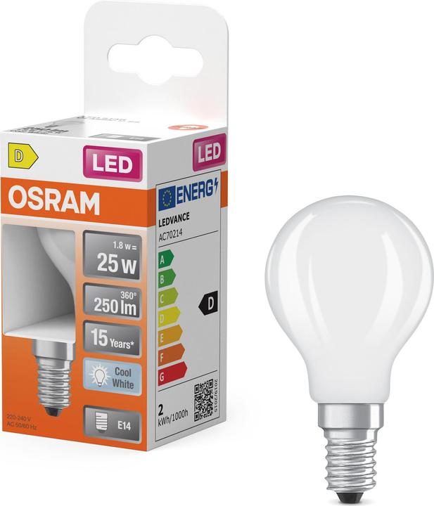 Actual product image Osram LED Leuchtmittel LED Retrofit CLASSIC P 1.8W 840 Frosted E14 Neutralweiss 4099854466984 (E14, 250 lm, 1x)