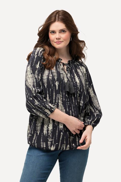 Produktbild Ulla Popken Bluse, Musterstreifen, Rüsche, Elastiksaum, 3/4-Arm (42, 44)