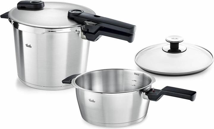 Produktbild Fissler Schnellkochtopf-Set (SKT 6,0l o.E. + SKT 3,5l mit Zusatzglasdeckel) Vitaquick Premium (Dampfkochtopf, Bratpfanne, Edelstahl)