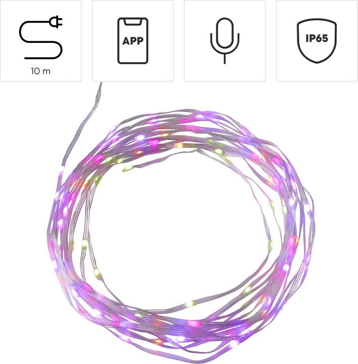 Produktbild Hama Smarte LED-Lichterkette, WLAN, Farbwechsel, dimmbar, aussen, IP44, 10m, Bunt (1 m)