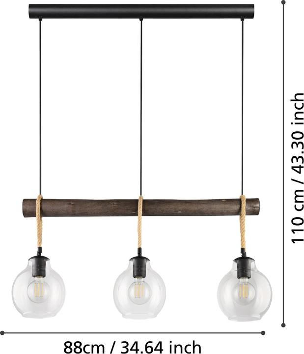 Actual product image EGLO Pendant lamp RODING 3x E27 Black / Brown (E27, 0 lm)