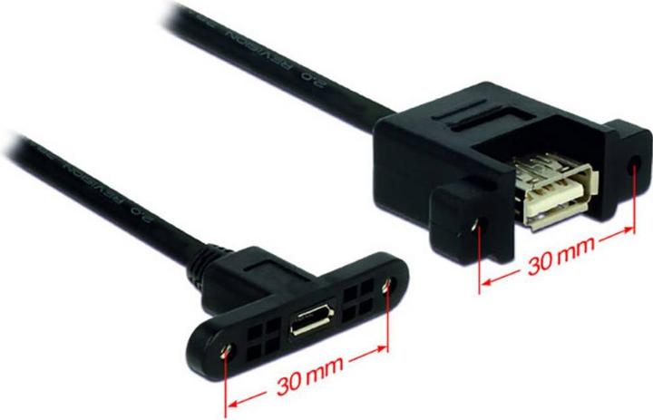 Produktbild Delock USB2.0-Kabel A-MicroB: 25cm, zum Einbau (0.25 m, USB 2.0, 2.50 W)