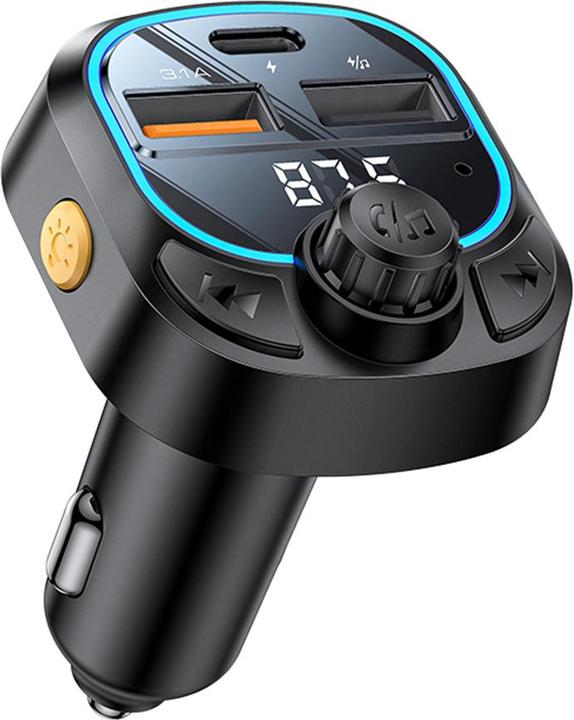 Produktbild Yesido Bluetooth & FM Transmitter Autoladegerät 2x USB-A/1x USB-C - Schwarz