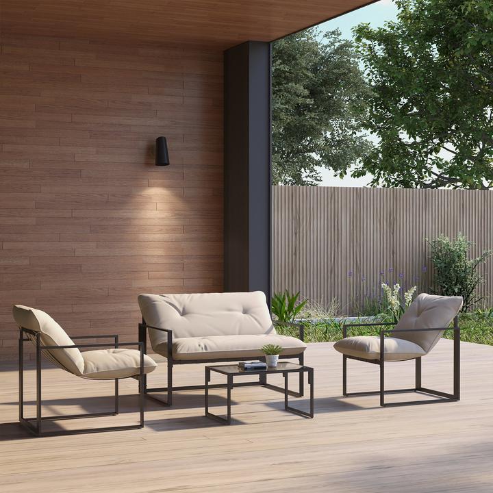 Produktbild Outsunny Gartenmöbel-Set Stahl, Polyester Grau+Beige