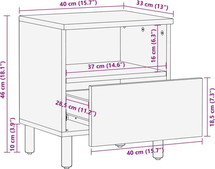 Actual product image VidaXL Bedside table Bedside cabinet Bedside chest of drawers Bedside console Black wood-based material (40 x 33 x 46 cm)