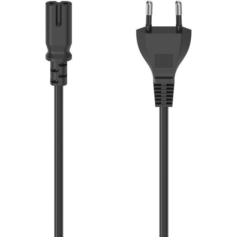 Hama Netzkabel mit Eurostecker, 2-Pin-Stecker, Doppelnut/C7, 1,5 m, Schwarz (1.50 m), Stromkabel