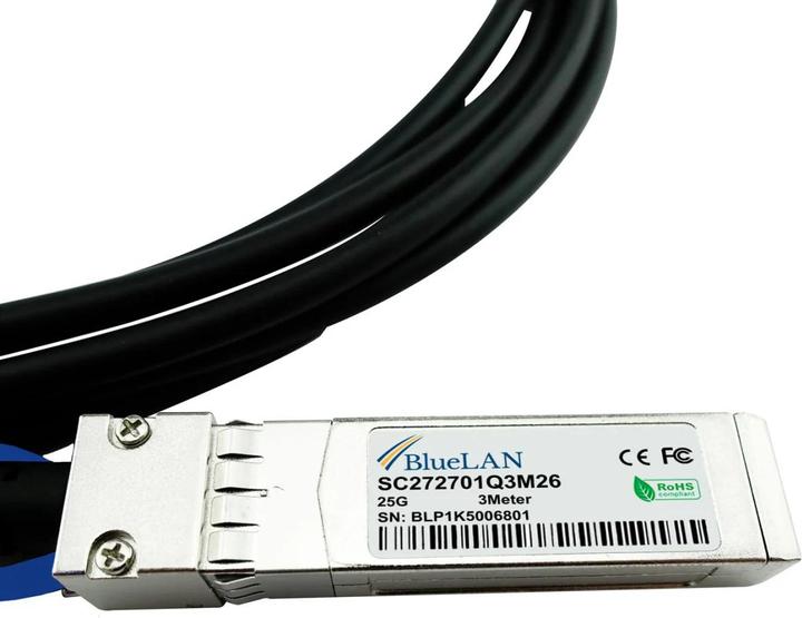 Actual product image BlueLAN GIGABYTE SFP28-DAC-3M compatible DAC SFP28 SC272701Q3M26