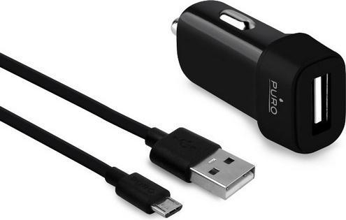 Puro ladowarka sam. 1xUSB 1A z kablem MicroUSB czarnablack MCHUSBMICROCBLK
