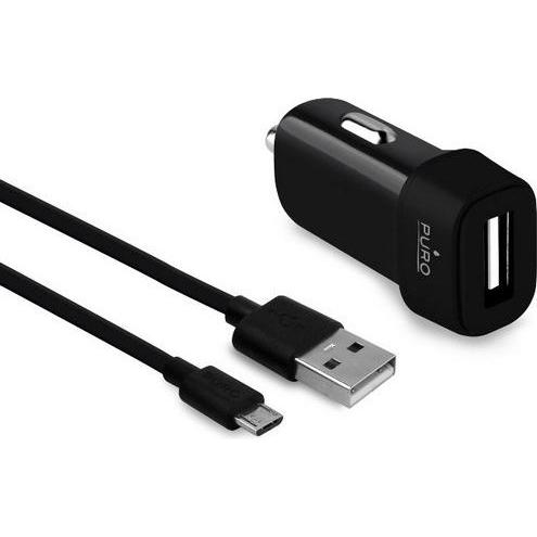 Puro ladowarka sam. 1xUSB 1A z kablem MicroUSB czarnablack MCHUSBMICROCBLK, Auto Adapter, Schwarz