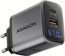 Produktbild Axagon ACU-PQ67D, GaN nabíječka do sítě 67W, výstup USB-A + USB-C, PD3.0/PPS/QC4+/SFC2.0/Apple, LCD (67 W, 2 Ports)